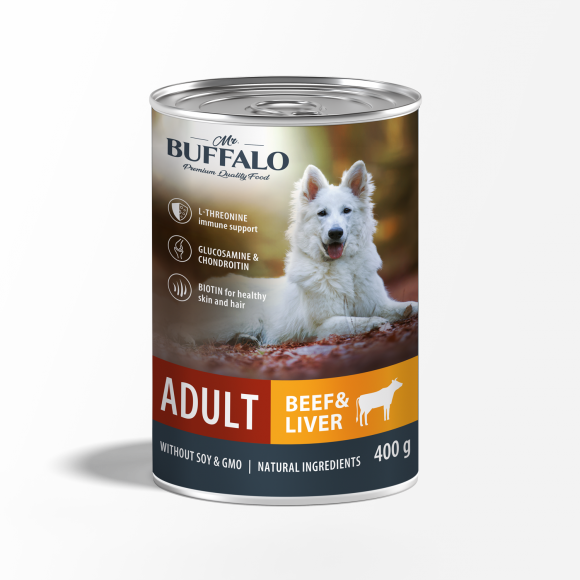 Консервы Mr.Buffalo ADULT для взрослых собак, говядина и печень, 400гр