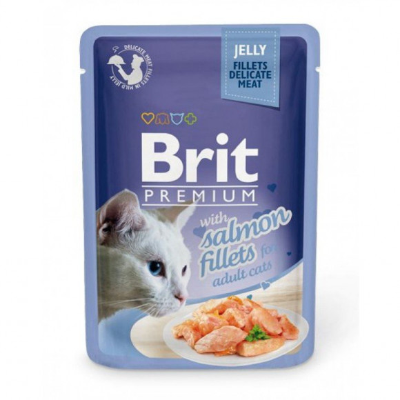 Влажный корм Brit Premium для кошек лосось в желе (пауч) 85гр