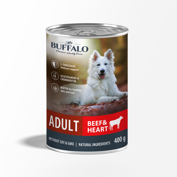Консервы Mr.Buffalo ADULT для взрослых собак, говядина и сердце, 400гр