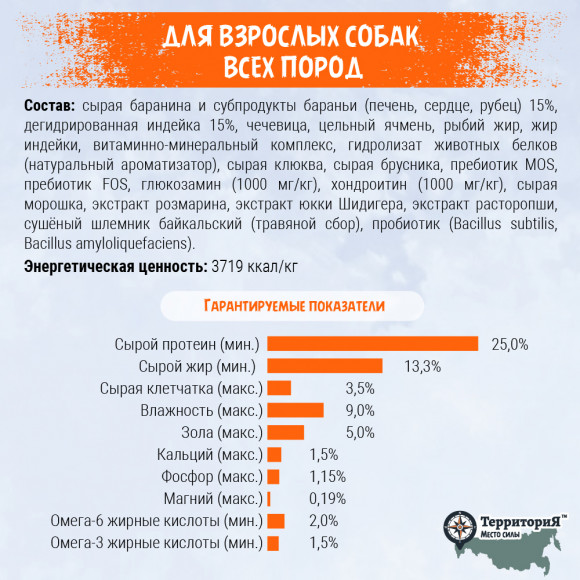 Корм ТерриториЯ Урал для собак всех пород Ягненок с морошкой 600 г Корм ТерриториЯ Урал для собак всех пород Ягненок с морошкой 600 г