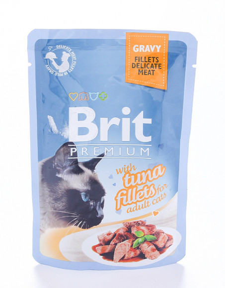 Влажный корм Brit Premium для кошек тунец в соусе (пауч) 85гр