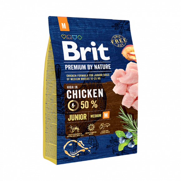 Корм Brit Premium by Nature Junior M для щенков и молодых собак средних пород (10-25кг) 15кг