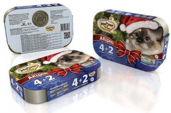 Новогодний набор консервов Мнямс для кошек ассорти на основе тунца 4 + 2 в подарок
