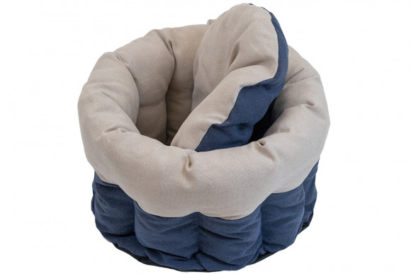 Лежак круглый пухлый Дарэлл, серия "Navy" 49*49*30 см с подушкой( рогожка, синтепух) серый
