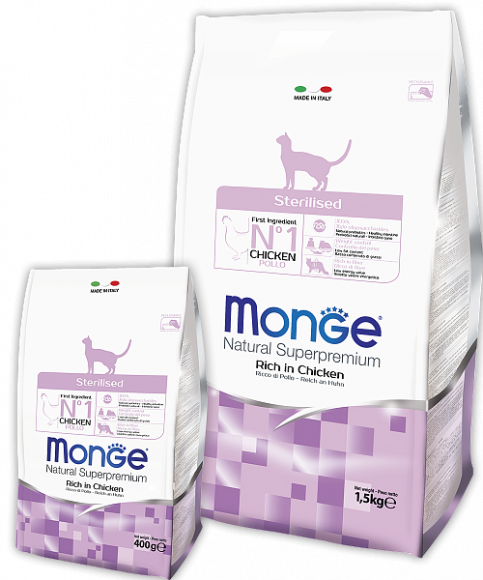 Корм Monge Superpremium Cat Sterilised для кастрированных/стерилизованных кошек 1,5кг