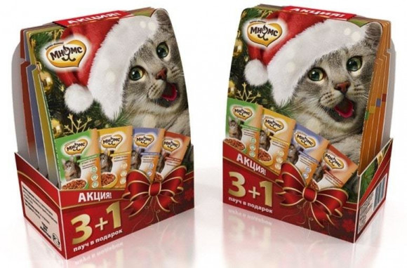 Новогодний набор паучей Мнямс для кошек 3 + 1 в подарок