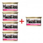 АКЦИЯ! (набор 4+1) Pro Plan Delicate для взрослых кошек с чувствительным пищеварением, паштет с индейкой 5*85 гр АКЦИЯ! (набор 4+1) Pro Plan Delicate для взрослых кошек с чувствительным пищеварением, паштет с индейкой 5*85 гр