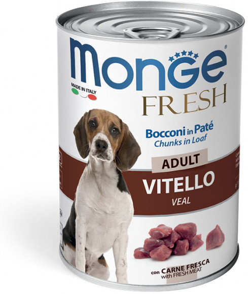 Консервы Monge Dog Fresh Chunks in Loaf для собак мясной рулет с телятиной 400гр