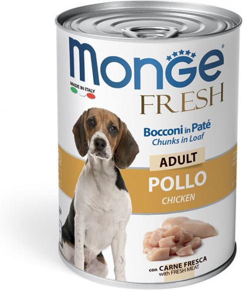 Консервы Monge Dog Fresh Chunks in Loaf для собак мясной рулет с курицей 400гр