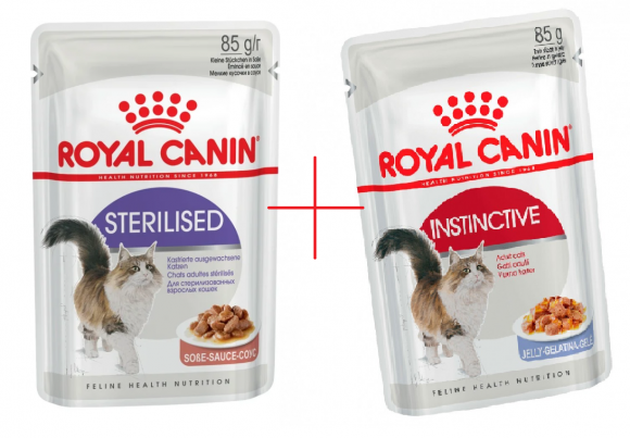 Акция!!! Набор влажных кормов Royal Canin для взрослых стерилизованных кошек Sterilised в соусе и Instinctive в соусе 5*85гр + 5*85гр