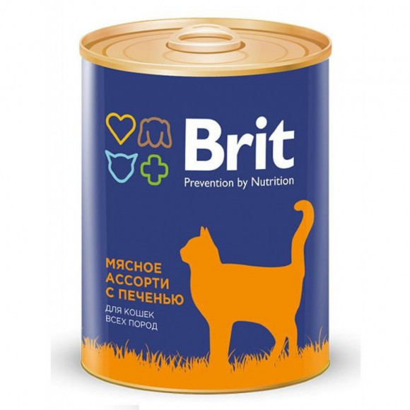 Консервы Brit Premium для кошек мясное ассорти с печенью 340гр