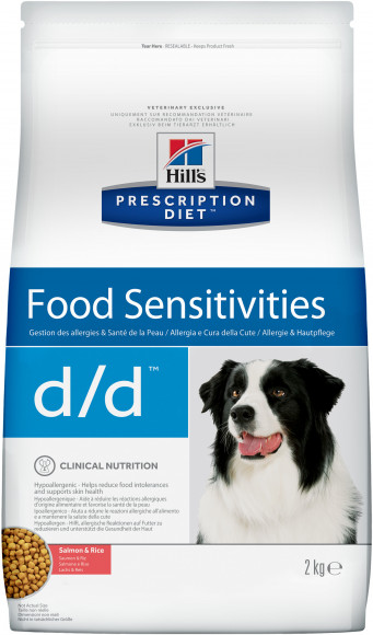 Ветеринарный корм Hill's Prescription Diet D/D Salmon&Rice лосось и рис, лечение пищевых аллергий и непереносимости 2кг