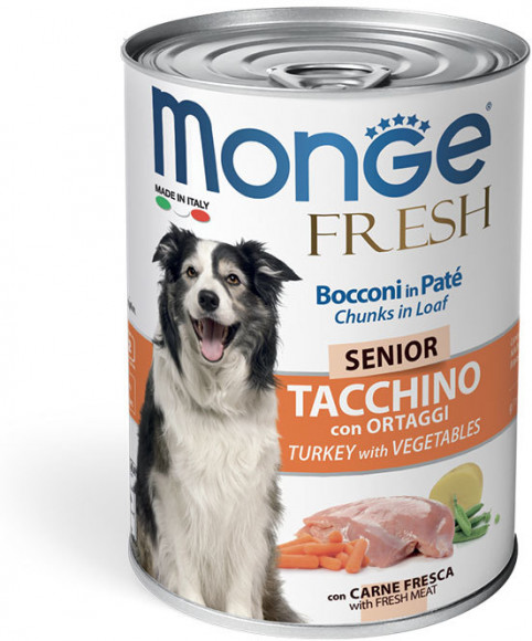 Консервы Monge Dog Fresh Chunks in Loaf для пожилых собак мясной рулет индейка с овощами 400гр