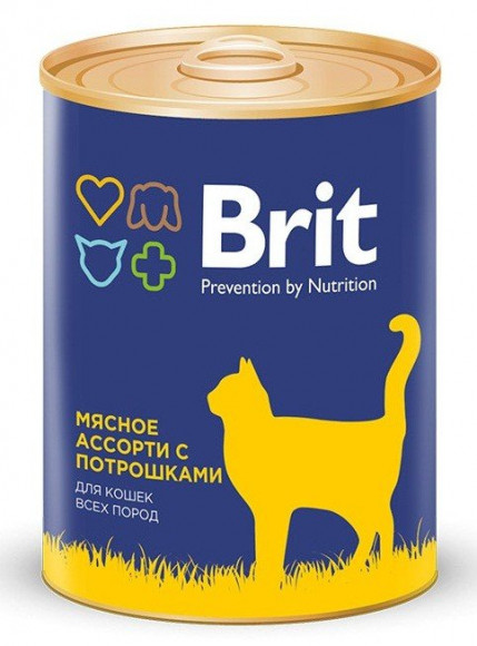 Консервы Brit Premium для кошек мясное ассорти с потрошками 340гр