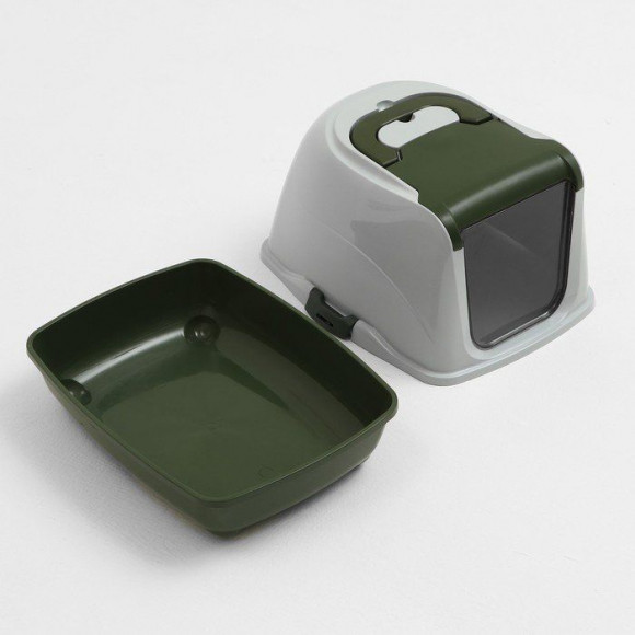 Туалет-домик для кошек закрытый с дверцей ZooM 50*38*h37 см (полипропилен) изумрудный/серый Туалет-домик для кошек закрытый с дверцей ZooM 50*38*h37 см (полипропилен) изумрудный/серый