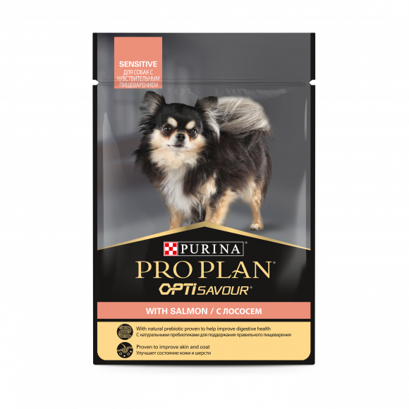 Влажный корм Purina Pro Plan для взрослых собак с чувствительным пищеварением, с лососем в соусе, 85 г