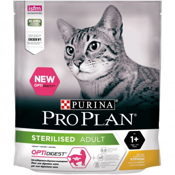 Корм Purina Pro Plan Sterilised DELICATE DIGESTION для взрослых стерилизованных кошек с чувствительным пищеварением с курицей, 400 г