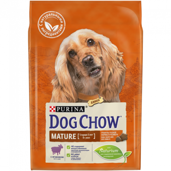 Корм Purina Dog Chow Mature Adult для собак старше 5 лет, ягнёнок, пакет, 2,5 кг