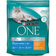 Корм Purina ONE для кошек старше 11 лет с курицей и цельными злаками, 750 г