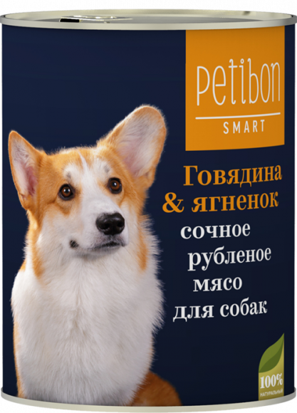 Консервы Четвероногий Гурман Petibon Smart для собак, рубленое мясо с говядиной и ягненком, 410гр
