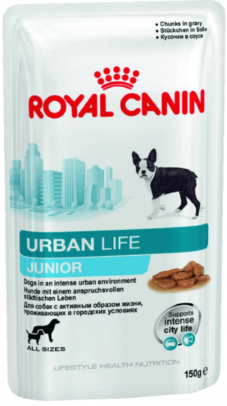 Влажный корм Royal Canin для щенков (до 10/15мес.) Urban Life Junior Wet (пауч) 150гр