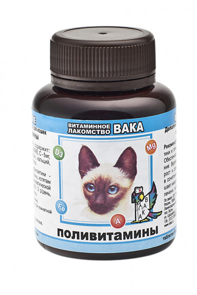 Витаминная добавка ВАКА для кошек Поливитамины 80 табл.