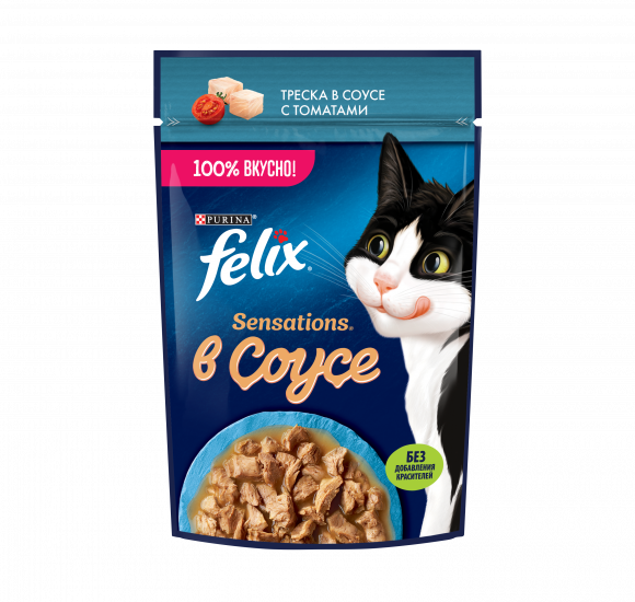 Влажный корм Purina Felix Sensations для кошек с треской в соусе с томатами 75 г