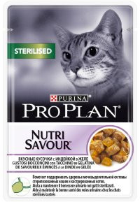 Влажный корм Pro Plan Sterilised для стерилизованных кошек, с индейкой в желе 85гр