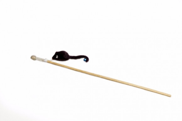 Дразнилка-удочка "Мышка с колокольчиком", высота 38 см, деревянная палочка