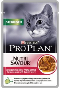 Влажный корм Pro Plan Sterilised для стерилизованных кошек, с уткой в соусе 85гр