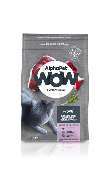 Корм AlphaPet WOW для кошек (с уткой и потрошками), 350 гр