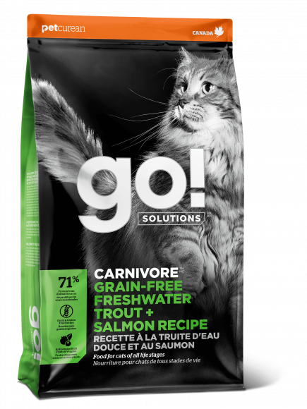 Корм GO! NATURAL Holistic Carnivore GF Freshwater Trout + Salmon Recipe беззерновой для котят и кошек с форелью и лососем для чувствительного пищеварения 1.4кг