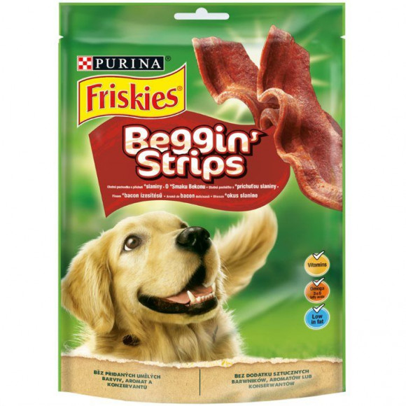 Лакомство Purina Friskies Beggin’ strips для взрослых собак, с ароматом бекона, Пакет, 120 г