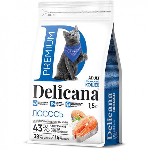 Корм Delicana для кошек лосось 1,5 кг Корм Delicana для кошек лосось 1,5 кг
