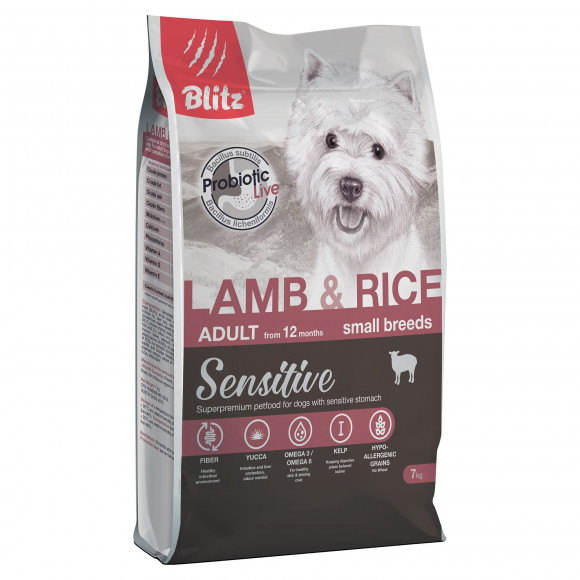 Корм Blitz для собак мелких пород с ягненком и рисом 7кг