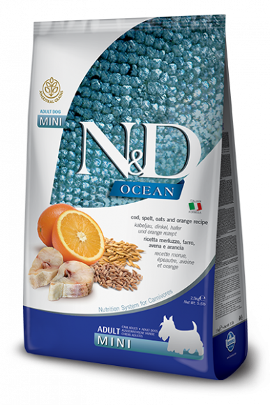 Корм Farmina N&D Low Grain Dog Ocean Adult низкозерновой для собак мелких и карликовых пород Треска с апельсином 2,5кг