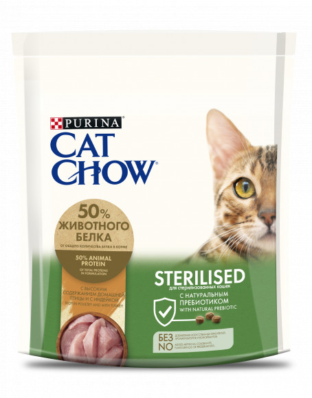 Корм Purina Cat Chow для стерилизованных кошек и кастрированных котов, с высоким содержанием домашней птицы и с индейкой, 400 г