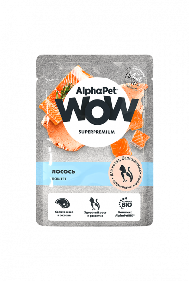 Влажный корм AlphaPet WOW для котят, беременных и кормящих кошек паштет с лососем 85 г