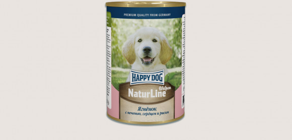 Консервы Happy Dog для щенков Ягненок печень сердце и рис 400гр
