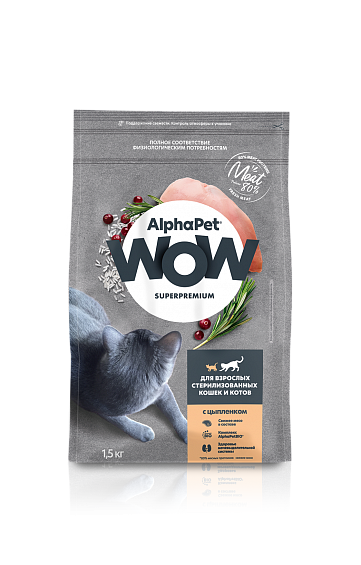 Корм AlphaPet WOW для стерилизованных кошек (цыпленок), 350 г