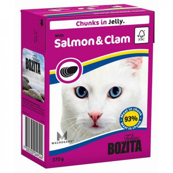 Влажный корм Bozita super premium кусочки в желе для кошек с лососем и моллюском 370гр
