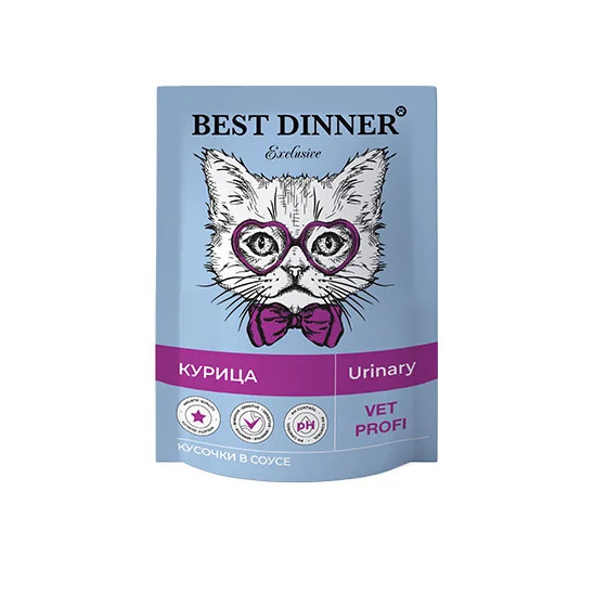 Ветеринарный влажный корм Best Dinner Exclusive Vet Profi Urinary для кошек кусочки в соусе с Курицей 85гр