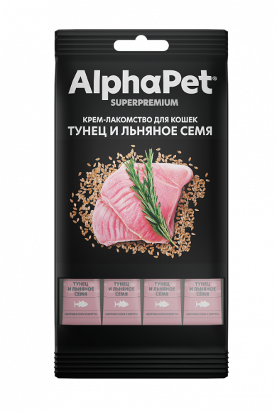 Крем-лакомство AlphaPet для кошек с тунцом и льняным семенем 48 г