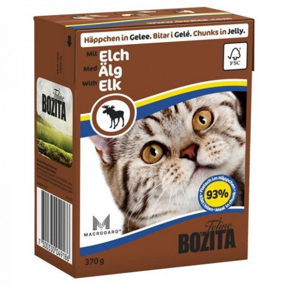 Влажный корм Bozita super premium кусочки в желе для кошек c мясом лося 370гр