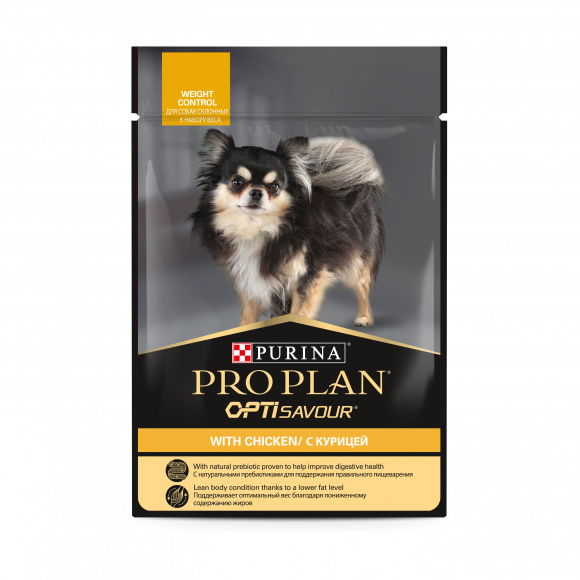 Влажный корм Purina Pro Plan для взрослых собак мелких и карликовых пород, склонных к набору веса, с курицей в соусе, 85 г