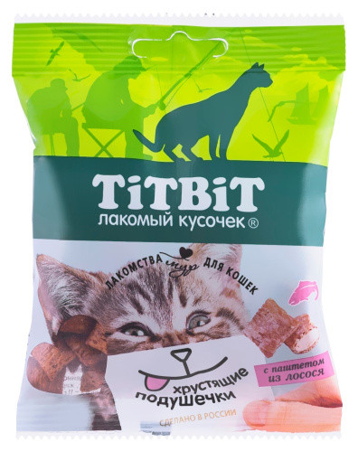 Лакомство ТитБит Хрустящие подушечки для кошек с паштетом из лосося 30 г