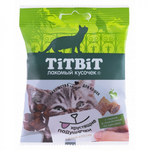 Лакомство TITBIT Хрустящие подушечки для кошек с паштетом из кролика и сыром 30г