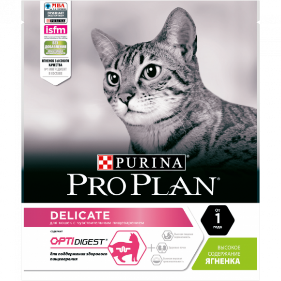 Корм Purina Proplan для кошек с чувствительным пищеварением с ягненком, 400гр
