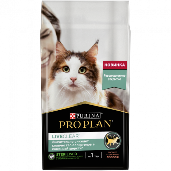 Корм PRO PLAN LIVECLEAR для стерилизованных кошек, снижает количество аллергенов в шерсти, с лососем, 1,4кг