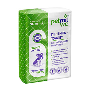 Пеленки PetMil WC с суперабсорбентом 60*40 уп.5шт
